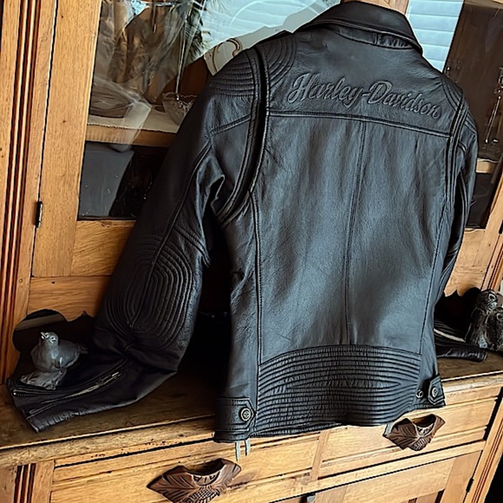 🏍💥Women’s Genuine Harley-Davidson Bezel Collar Black Leather Jacket🏍💥🏍 - Picture 4 of 17